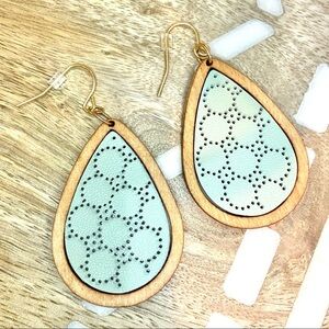 Boho Teal and Wood Dotted Teardrop Earrings